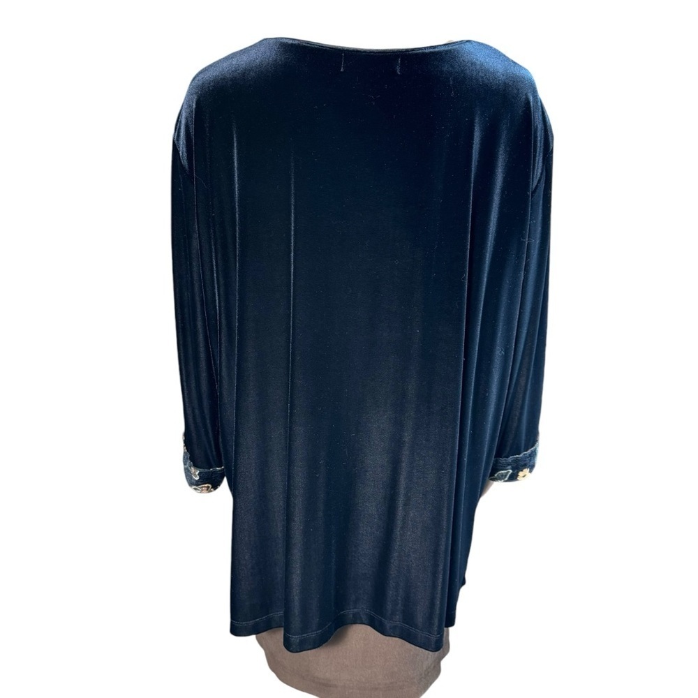 Vintage Fenini Black Velvet 3/4 Sleeve Top Size 2X - Picture 3 of 9